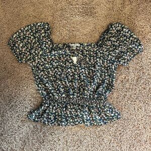 Moa Moa Puff Sleeve Floral Cinched T-Shirt